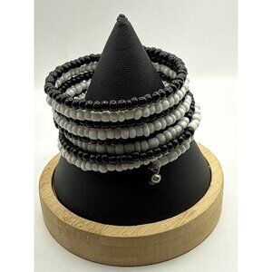Black and Wite Beaded Wrap Coil Memory Wire Bracelet